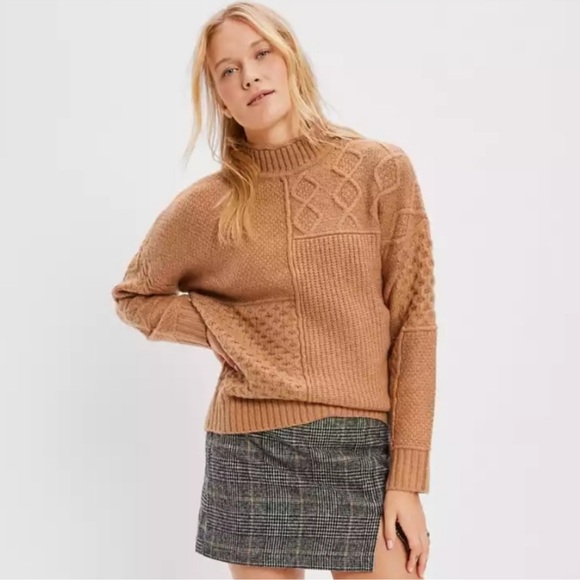 American Eagle Outfitters Sweaters - New American Eagle Tan Soft and Cozy Mixed Stitch Pullover Sweater, Sz‎ XXL